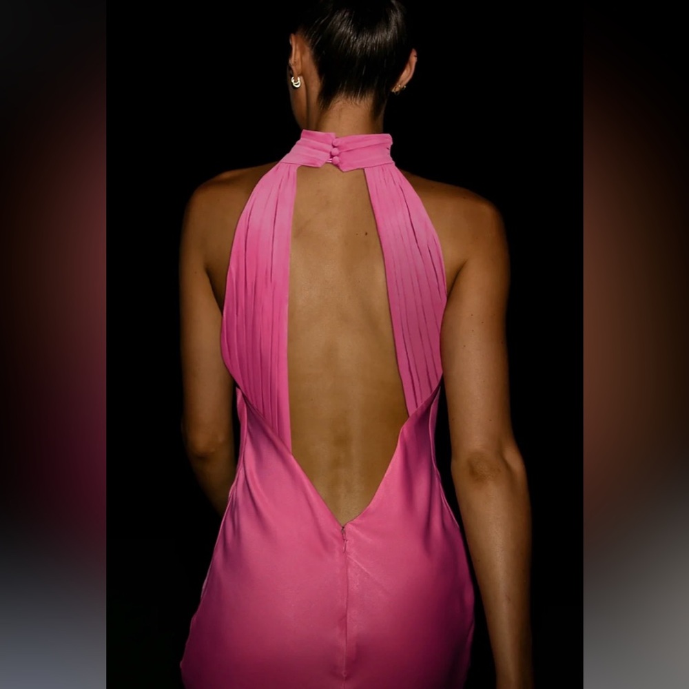 Mekhi Claire Satin Drape Back Maxi Dress with Split - Pink